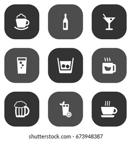 Set Of 9 Beverages Icons Set.Collection Of Martini, Cream, Green Tea And Other Elements.