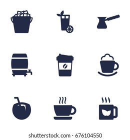 Set Of 9 Beverages Icons Set.Collection Of Cask, Cream, Turkish Coffee And Other Elements.