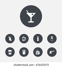 Set Of 9 Beverages Icons Set.Collection Of Turkish Coffee, Martini, Lemonade And Other Elements.