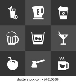 Set Of 9 Beverages Icons Set.Collection Of Cocktail, Green Tea, Turkish Coffee And Other Elements.