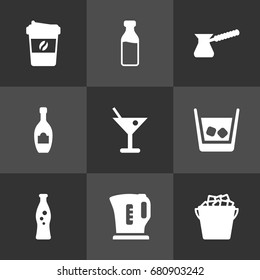 Set Of 9 Beverages Icons Set.Collection Of Martini, Cognac, Espresso And Other Elements.