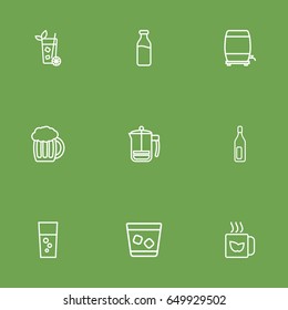 Set Of 9 Beverages Outline Icons Set.Collection Of Lime, Beer, Glass And Other Elements.
