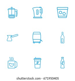 Set Of 9 Beverages Outline Icons Set.Collection Of Mug, Pot, Soda And Other Elements.