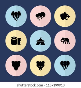 Set of 9 big filled icons such as panther, elephant, defragmentation, bear, paper towel