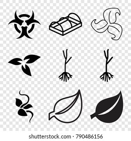 Set Of 9 Bio Filled And Outline Icons Such As Plant, Sprout, Hazzard, Greenohuse