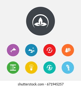 Set Of 9 Bio Icons Set.Collection Of Nature, Saving, Friendly And Other Elements.