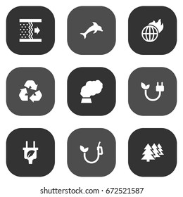 Set Of 9 Bio Icons Set.Collection Of Eco, Leaf, Contamination And Other Elements.