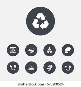 Set Of 9 Bio Icons Set.Collection Of Protection, Nature, Cleaning And Other Elements.