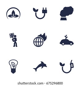 Set Of 9 Bio Icons Set.Collection Of Volunteer, Friendly, Energy And Other Elements.
