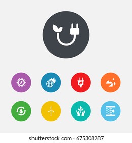 Set Of 9 Bio Icons Set.Collection Of Energy, Fan, Warm And Other Elements.