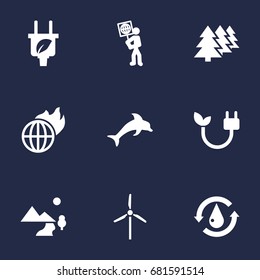 Set Of 9 Bio Icons Set.Collection Of Fish, Treatment, Reforestation And Other Elements.