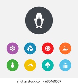 Set Of 9 Bio Icons Set.Collection Of Solar, Pinnacle, Grampu And Other Elements.
