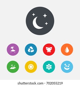 Set Of 9 Bio Icons Set.Collection Of Conservation, Blob, Moth And Other Elements.