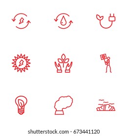 Set Of 9 Bio Outline Icons Set.Collection Of Charge, Water, Ecologist And Other Elements.