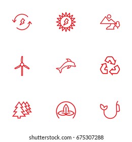 Set Of 9 Bio Outline Icons Set.Collection Of Eco, Afforestation, Fuel And Other Elements.
