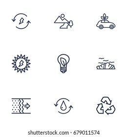 Set Of 9 Bio Outline Icons Set.Collection Of Ecol, Water, Air And Other Elements.
