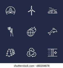 Set Of 9 Bio Outline Icons Set.Collection Of Garbage, Ecologist, Afforestation And Other Elements.