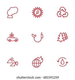 Set Of 9 Bio Outline Icons Set.Collection Of Global Warming, Solar, Recycling And Other Elements.