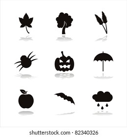 set of 9 black autumn icons