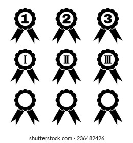 Set of 9 black award icons. Vector illustration. Flat