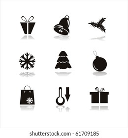 set of 9 black christmas icons