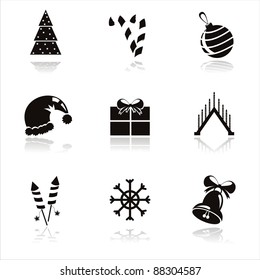 set of 9 black christmas icons