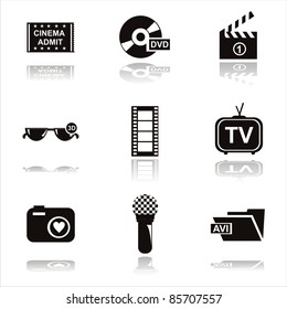 set of 9 black cinema icons