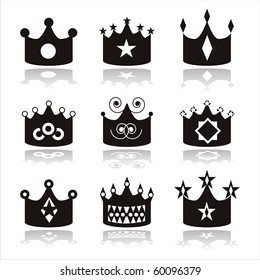 set of 9 black crown icons