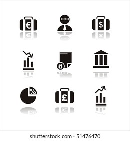 set of 9 black finance icons