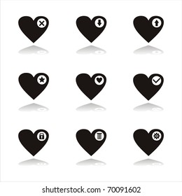 set of 9 black hearts icons