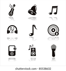 set of 9 black musical tools icons
