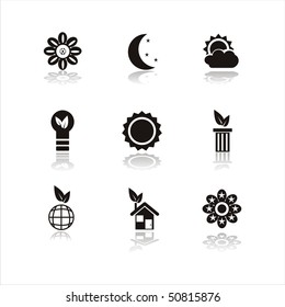 set of 9 black nature icons