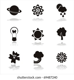set of 9 black nature icons