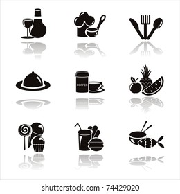 set of 9 black restaurant icons