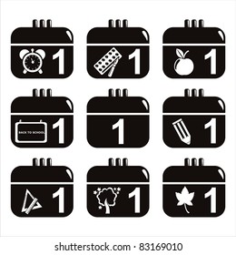 Set Of 9 Black School Calendar Icons