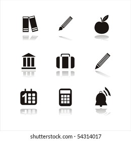 set of 9 black school icons