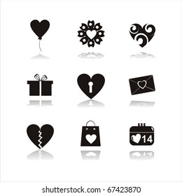 set of 9 black st. valentine's day icons