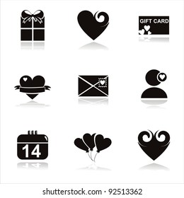 set of 9 black st. valentine's day icons