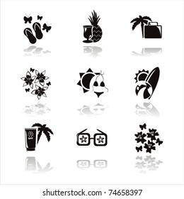 set of 9 black summer vacation icons