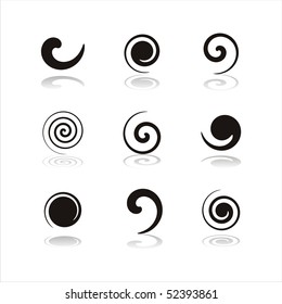 set of 9 black swirl icons