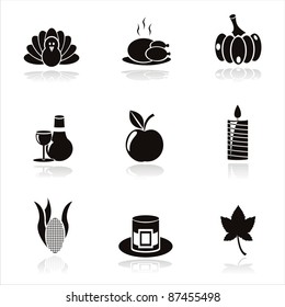 set of 9 black thanksgiving day icons