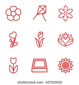 set of 9 blossom outline icons such as sunflower, flower, heart square plant pot