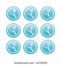 set of 9 blue magnifying glasses signs