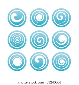 set of 9 blue swirl signs