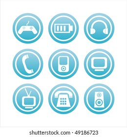 set of 9 blue technology signs
