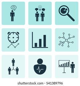 Set Of 9 Board Icons. Includes Project Presentation, Group Organization, Reminder And Other Symbols. Beautiful Design Elements.