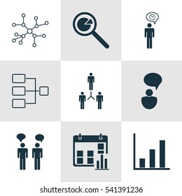 Set Of 9 Board Icons. Includes Project Analysis, Bar Chart, Conversation And Other Symbols. Beautiful Design Elements.