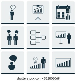 Set Of 9 Board Icons. Includes Project Presentation, Planning, Decision Making And Other Symbols. Beautiful Design Elements.