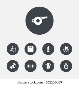Set Of 9 Bodybuilding Icons Set.
