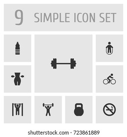 Set Of 9 Bodybuilding Icons Set.Collection Of Drink, Fitness, Weightlifting And Other Elements.